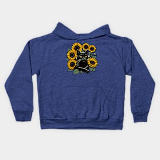 Black cat surrounded by sunflowers Kids Hoodie